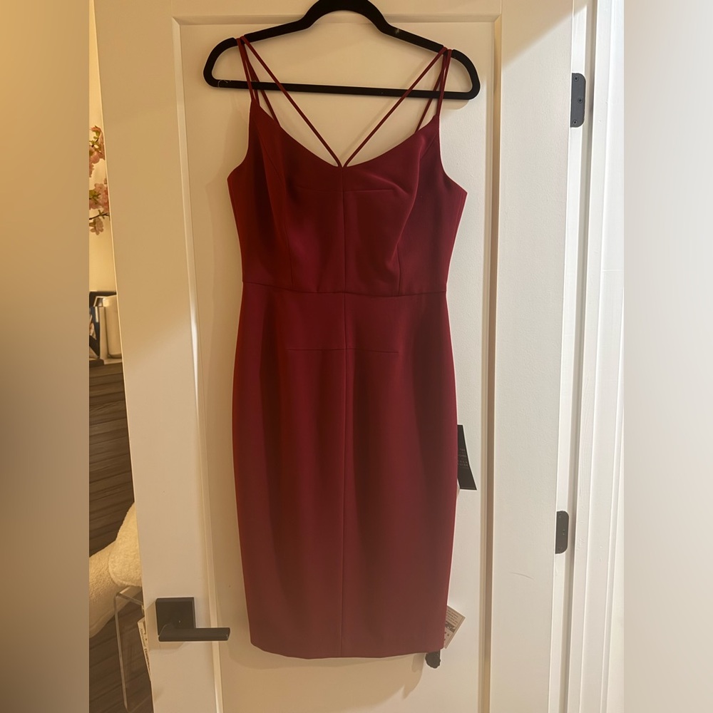 Black Halo Midi Dress w Criss Cross Neckline - NWT